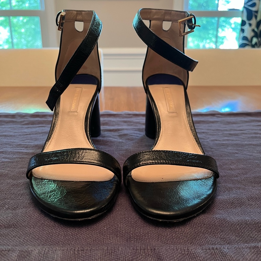 Stuart Weitzman Nearly Nude Black Leather Sandal